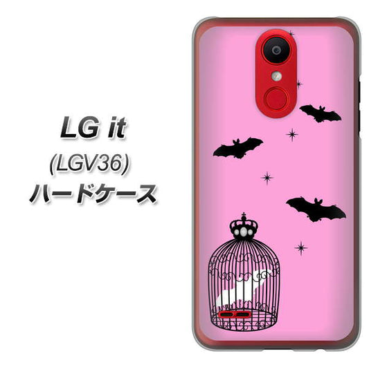 au エルジー イット LGV36 高画質仕上げ 背面印刷 ハードケース【AG808 こうもりの王冠鳥かご(ピンク×黒)】