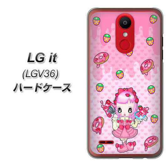au エルジー イット LGV36 高画質仕上げ 背面印刷 ハードケース【AG816 ストロベリードーナツ(水玉ピンク)】