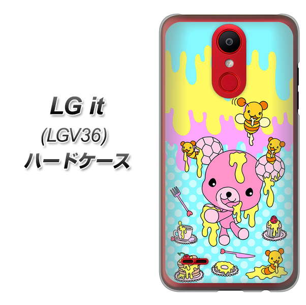 au エルジー イット LGV36 高画質仕上げ 背面印刷 ハードケース【AG821 ハニベア(水玉水色)】