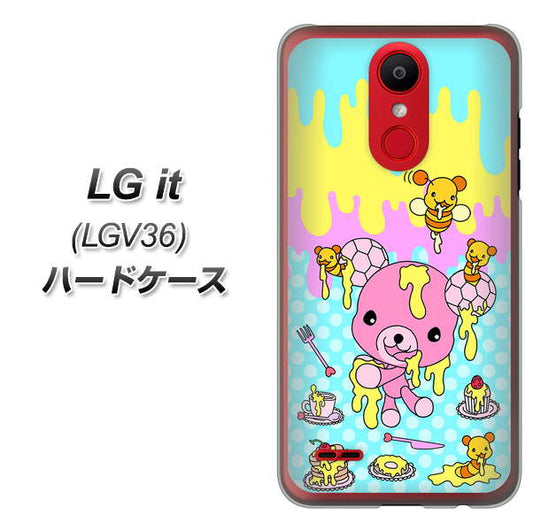 au エルジー イット LGV36 高画質仕上げ 背面印刷 ハードケース【AG821 ハニベア(水玉水色)】