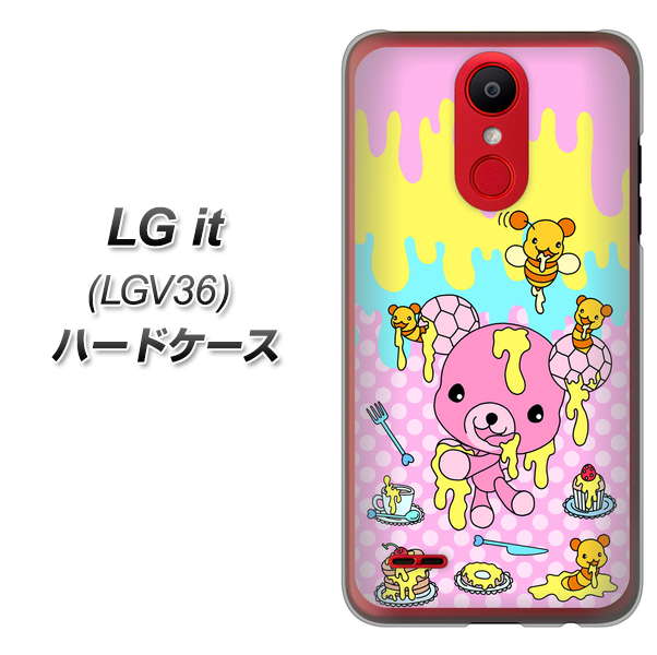 au エルジー イット LGV36 高画質仕上げ 背面印刷 ハードケース【AG822 ハニベア(水玉ピンク)】