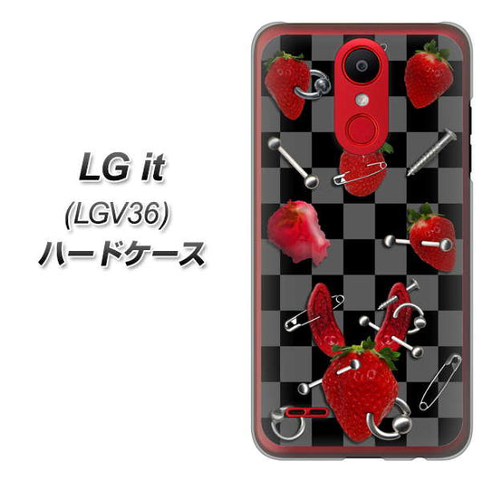 au エルジー イット LGV36 高画質仕上げ 背面印刷 ハードケース【AG833 苺パンク（黒）】