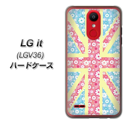 au エルジー イット LGV36 高画質仕上げ 背面印刷 ハードケース【EK895 ユニオンジャックパステルフラワー】
