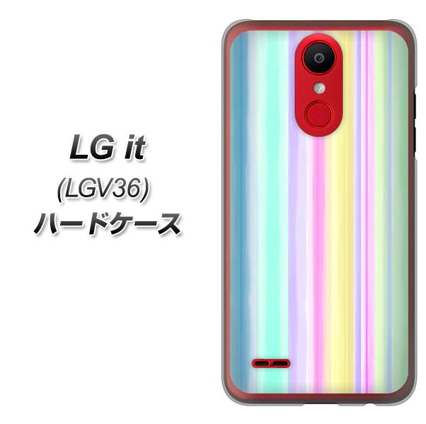au エルジー イット LGV36 高画質仕上げ 背面印刷 ハードケース【YJ313 ストライプ レインボー】