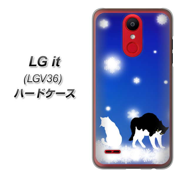 au エルジー イット LGV36 高画質仕上げ 背面印刷 ハードケース【YJ335 雪の結晶 はちわれ】