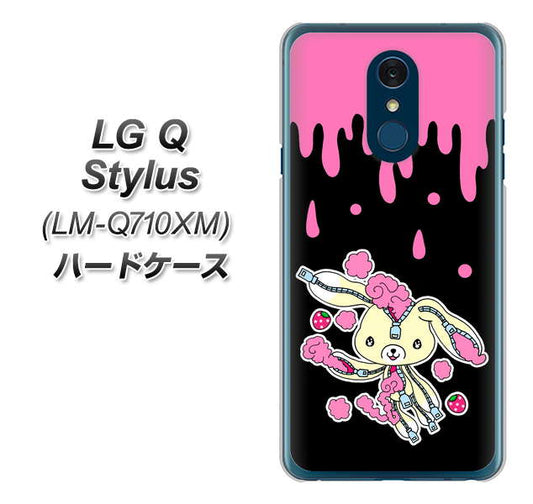 LG Q Stylus LM-Q710XM 高画質仕上げ 背面印刷 ハードケース【AG814 ジッパーうさぎのジッピョン（黒×ピンク）】