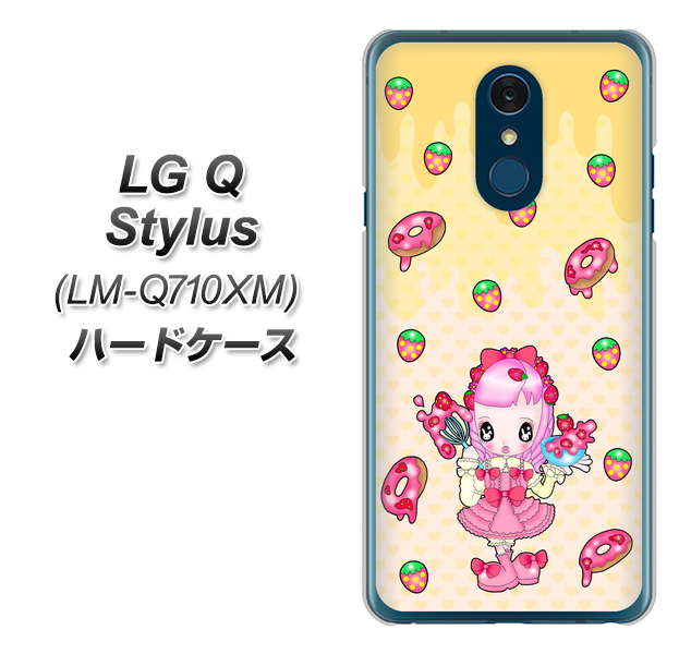 LG Q Stylus LM-Q710XM 高画質仕上げ 背面印刷 ハードケース【AG815 ストロベリードーナツ(水玉黄)】