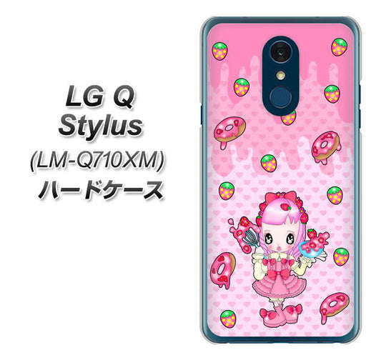 LG Q Stylus LM-Q710XM 高画質仕上げ 背面印刷 ハードケース【AG816 ストロベリードーナツ（水玉ピンク）】