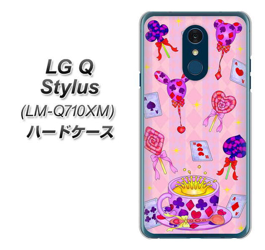 LG Q Stylus LM-Q710XM 高画質仕上げ 背面印刷 ハードケース【AG817 トランプティー（ピンク）】
