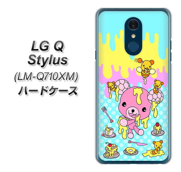 LG Q Stylus LM-Q710XM 高画質仕上げ 背面印刷 ハードケース【AG821 ハニベア(水玉水色)】