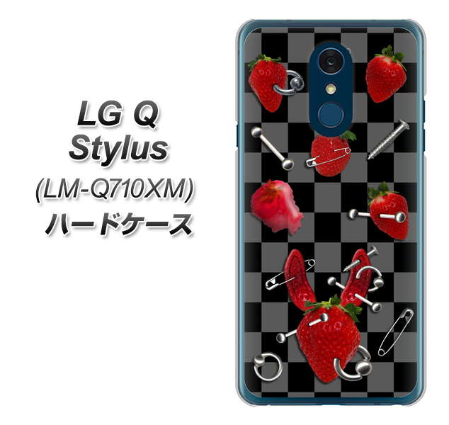 LG Q Stylus LM-Q710XM 高画質仕上げ 背面印刷 ハードケース【AG833 苺パンク(黒)】