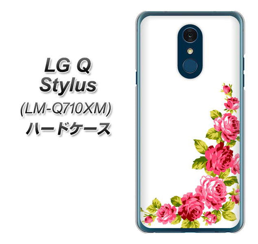 LG Q Stylus LM-Q710XM 高画質仕上げ 背面印刷 ハードケース【VA825 バラのフレーム(白)】
