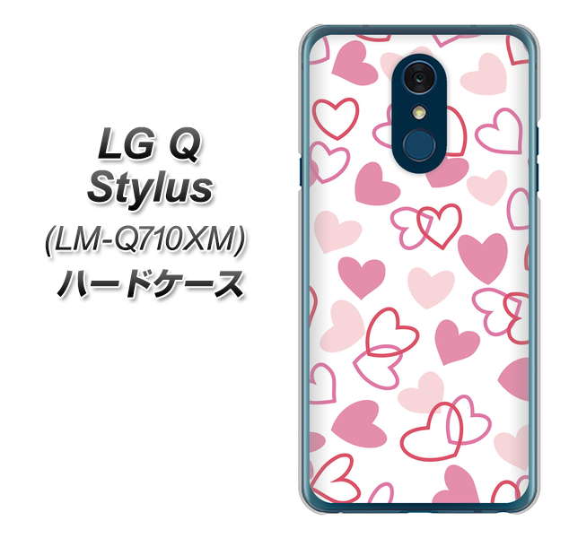 LG Q Stylus LM-Q710XM 高画質仕上げ 背面印刷 ハードケース【VA929 ハートがいっぱい ピンク】