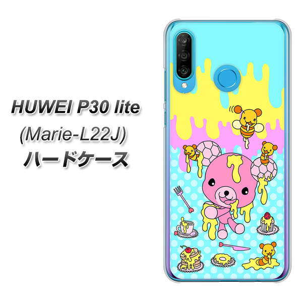 simフリー HUAWEI(ファーウェイ) P30 lite Marie-L22J 高画質仕上げ 背面印刷 ハードケース【AG821 ハニベア(水玉水色)】