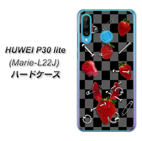 simフリー HUAWEI(ファーウェイ) P30 lite Marie-L22J 高画質仕上げ 背面印刷 ハードケース【AG833 苺パンク(黒)】