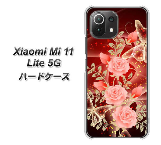 Xiaomi(シャオミ)Mi 11 Lite 5G 高画質仕上げ 背面印刷 ハードケース【VA824 魅惑の蝶とピンクのバラ】