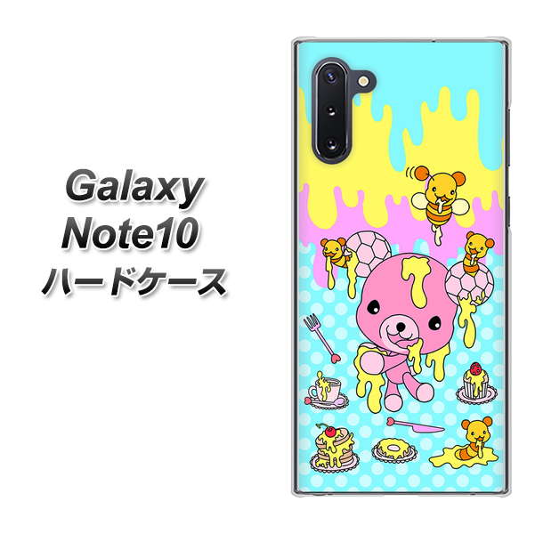 ギャラクシー Note10 高画質仕上げ 背面印刷 ハードケース【AG821 ハニベア(水玉水色)】
