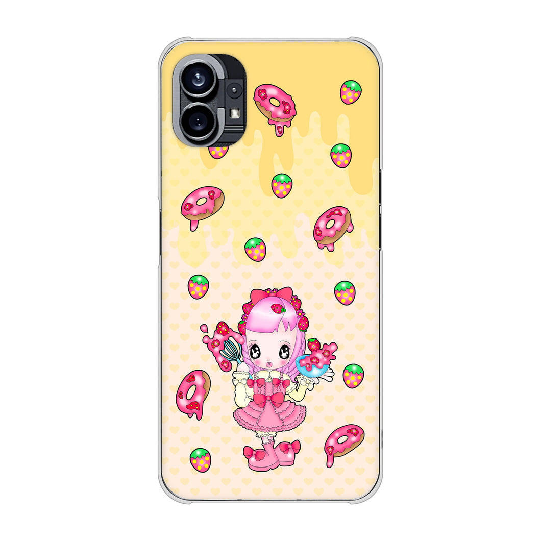 Nothing Phone(1) 高画質仕上げ 背面印刷 ハードケース【AG815 ストロベリードーナツ(水玉黄)】