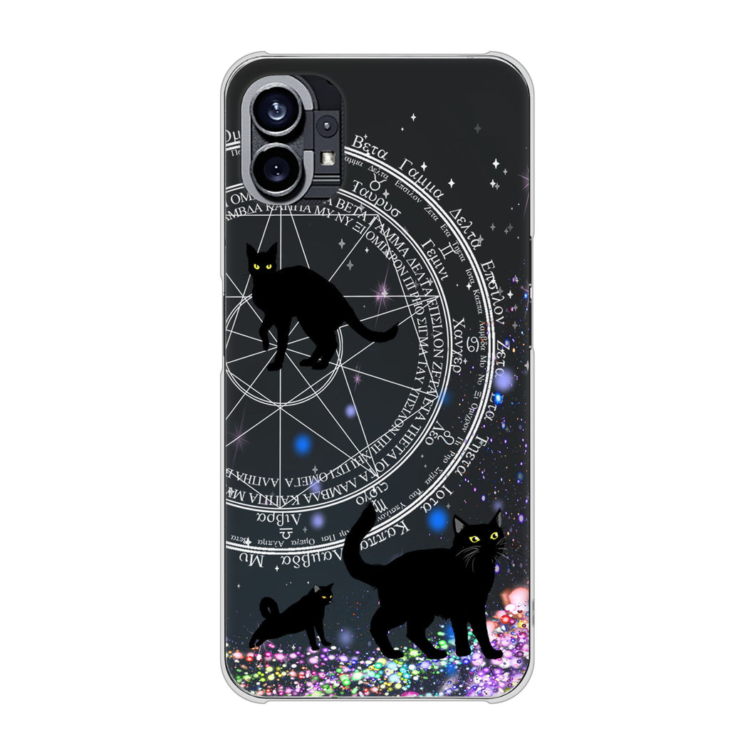 Nothing Phone(1) 高画質仕上げ 背面印刷 ハードケース【YJ330 魔法陣猫 キラキラ 黒猫】