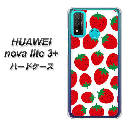 HUAWEI(ファーウェイ) nova lite 3プラス POT-LX2J 高画質仕上げ 背面印刷 ハードケース【SC811 小さいイチゴ模様 レッド】