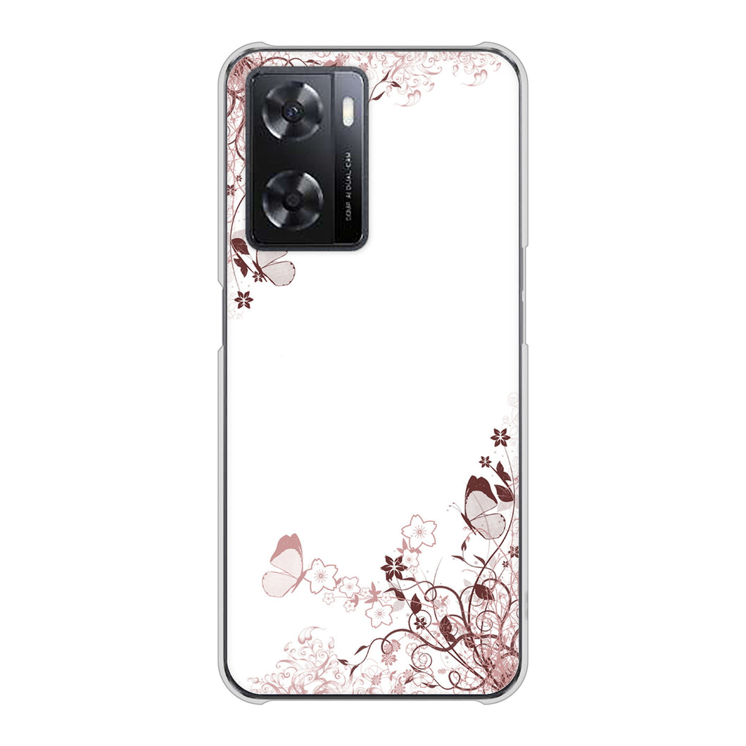 OPPO A77 高画質仕上げ 背面印刷 ハードケース【142 桔梗と桜と蝶】
