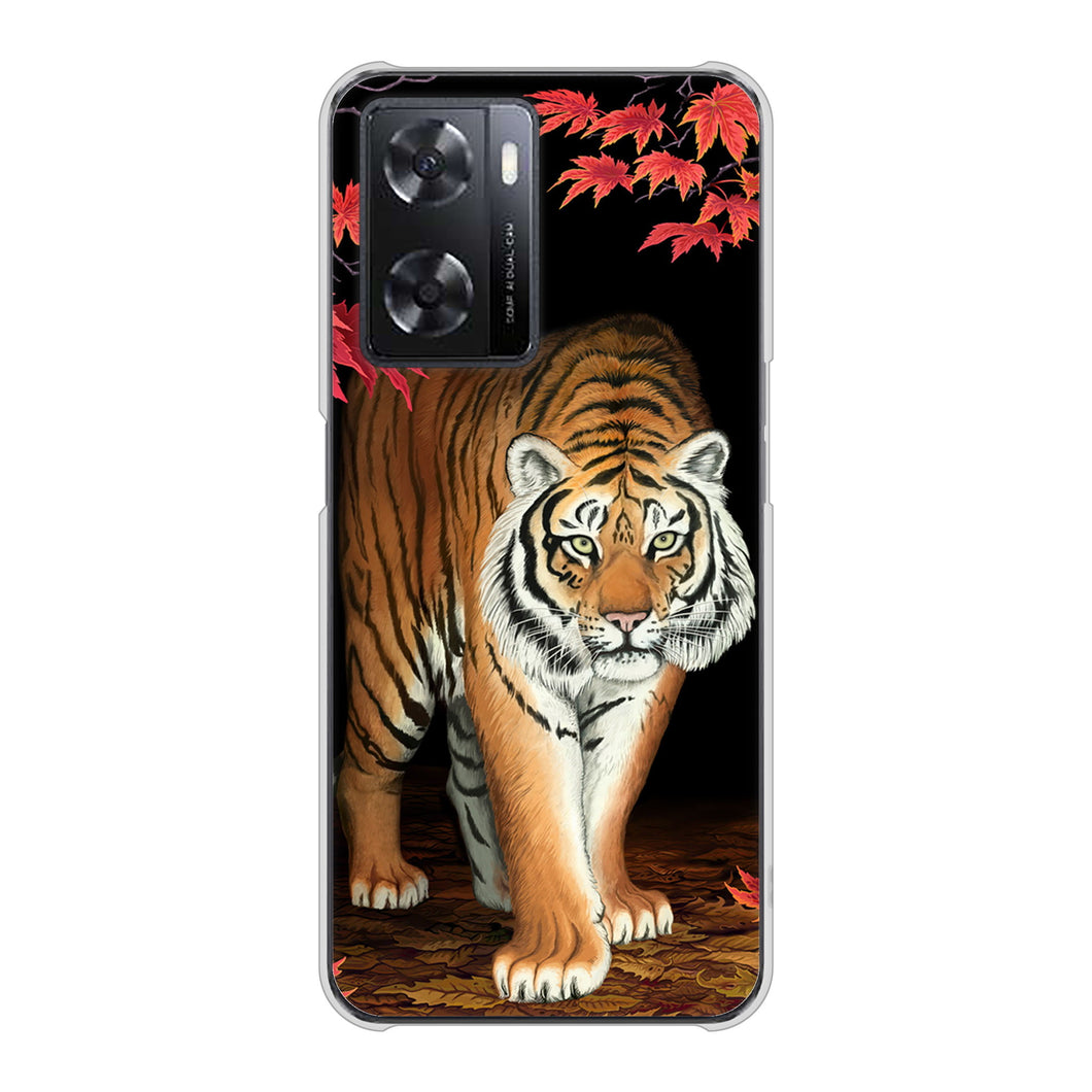 OPPO A77 高画質仕上げ 背面印刷 ハードケース【177 もみじと虎】