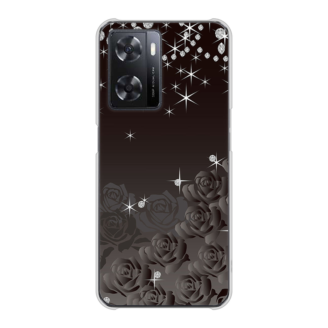 OPPO A77 高画質仕上げ 背面印刷 ハードケース【327 薔薇とダイヤモンド】