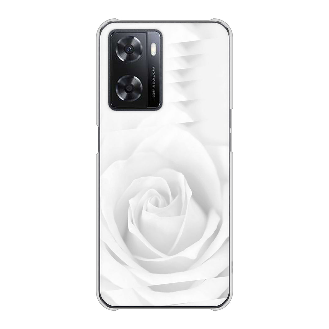 OPPO A77 高画質仕上げ 背面印刷 ハードケース【402 ホワイトRose】