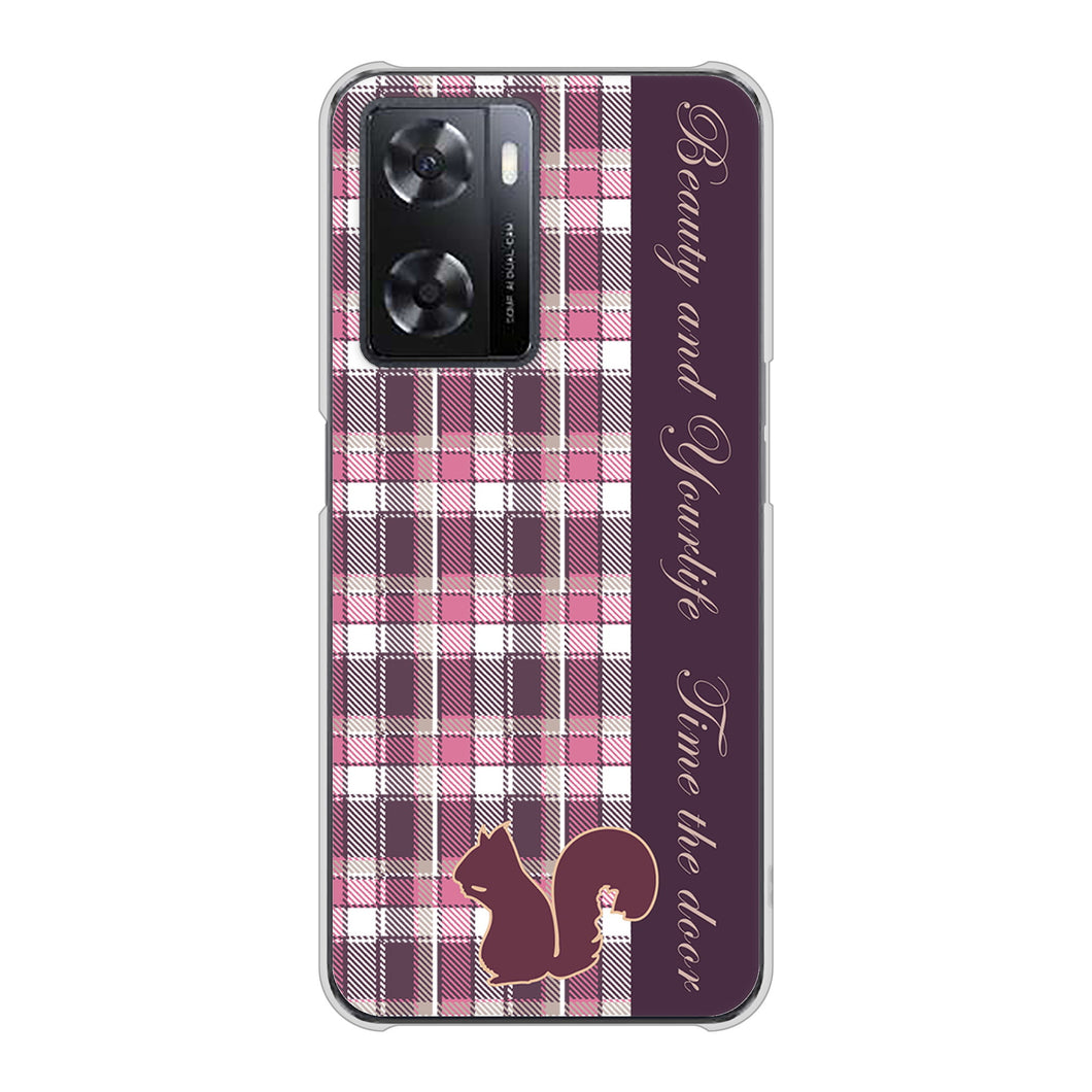 OPPO A77 高画質仕上げ 背面印刷 ハードケース【519 チェック柄にリス】