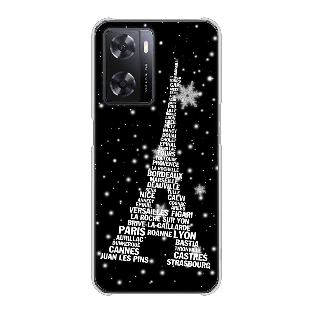 OPPO A77 高画質仕上げ 背面印刷 ハードケース【528 エッフェル塔bk-wh】
