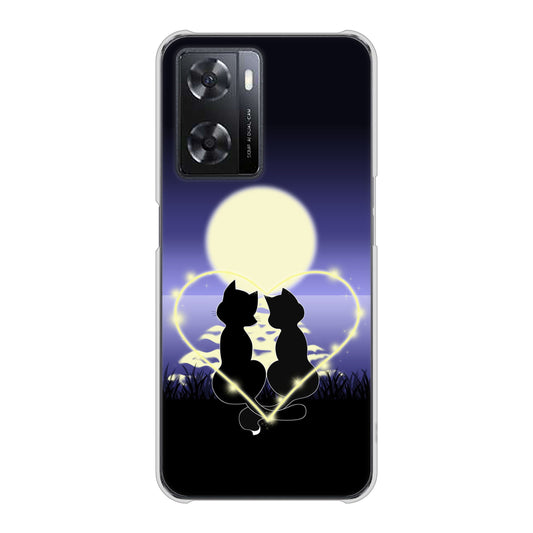 OPPO A77 604 月明かりの恋ネコ ハードケース 背面印刷