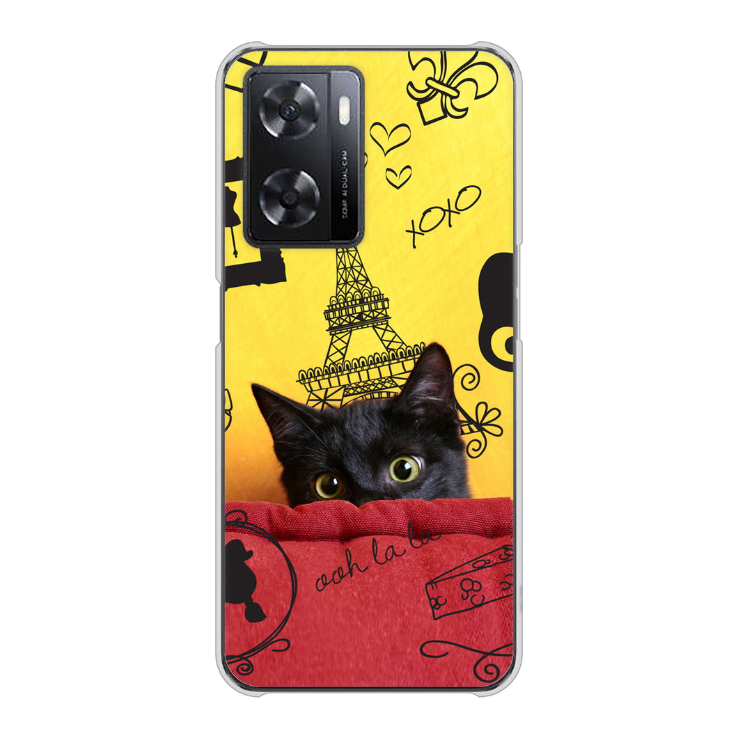OPPO A77 高画質仕上げ 背面印刷 ハードケース【686 パリの子猫】
