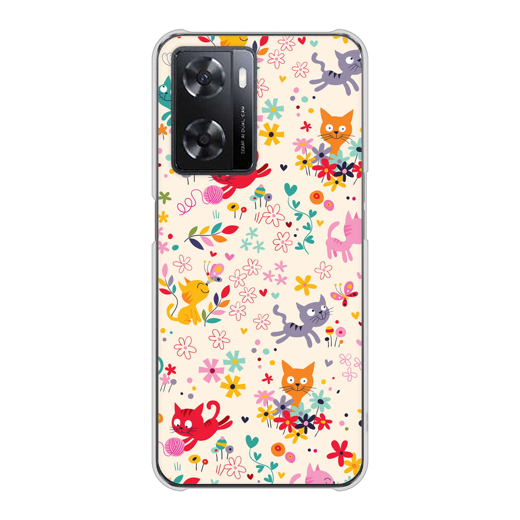 OPPO A77 高画質仕上げ 背面印刷 ハードケース【693 ネコのあそび場】