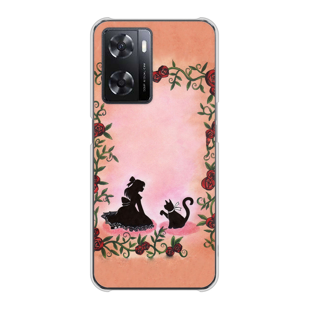 OPPO A77 高画質仕上げ 背面印刷 ハードケース【1096 お姫様とネコ(カラー)】