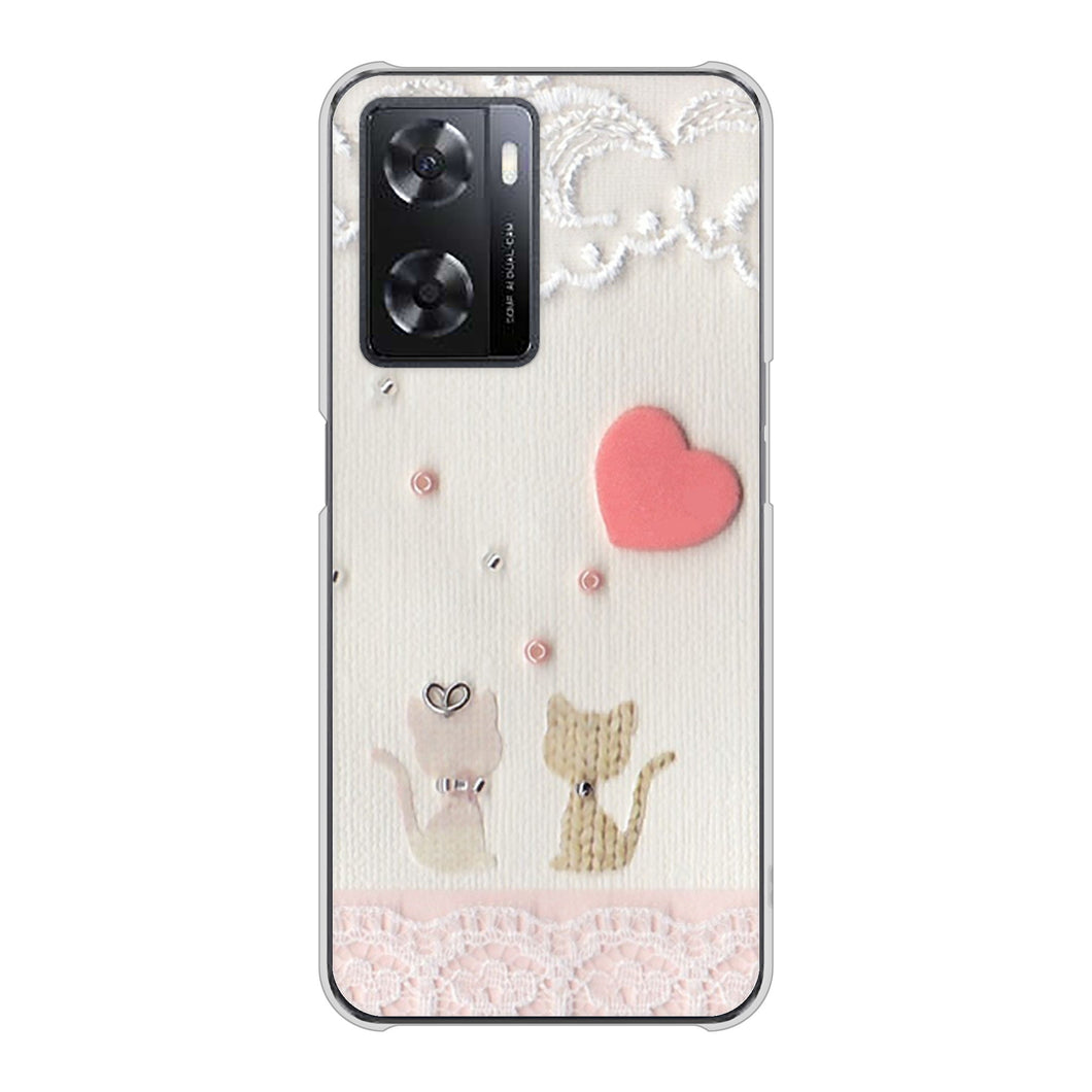 OPPO A77 高画質仕上げ 背面印刷 ハードケース【1104 クラフト写真ネコ(ハートM)】