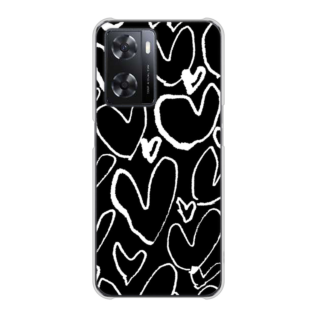 OPPO A77 高画質仕上げ 背面印刷 ハードケース【1124 ハート BK&WH】