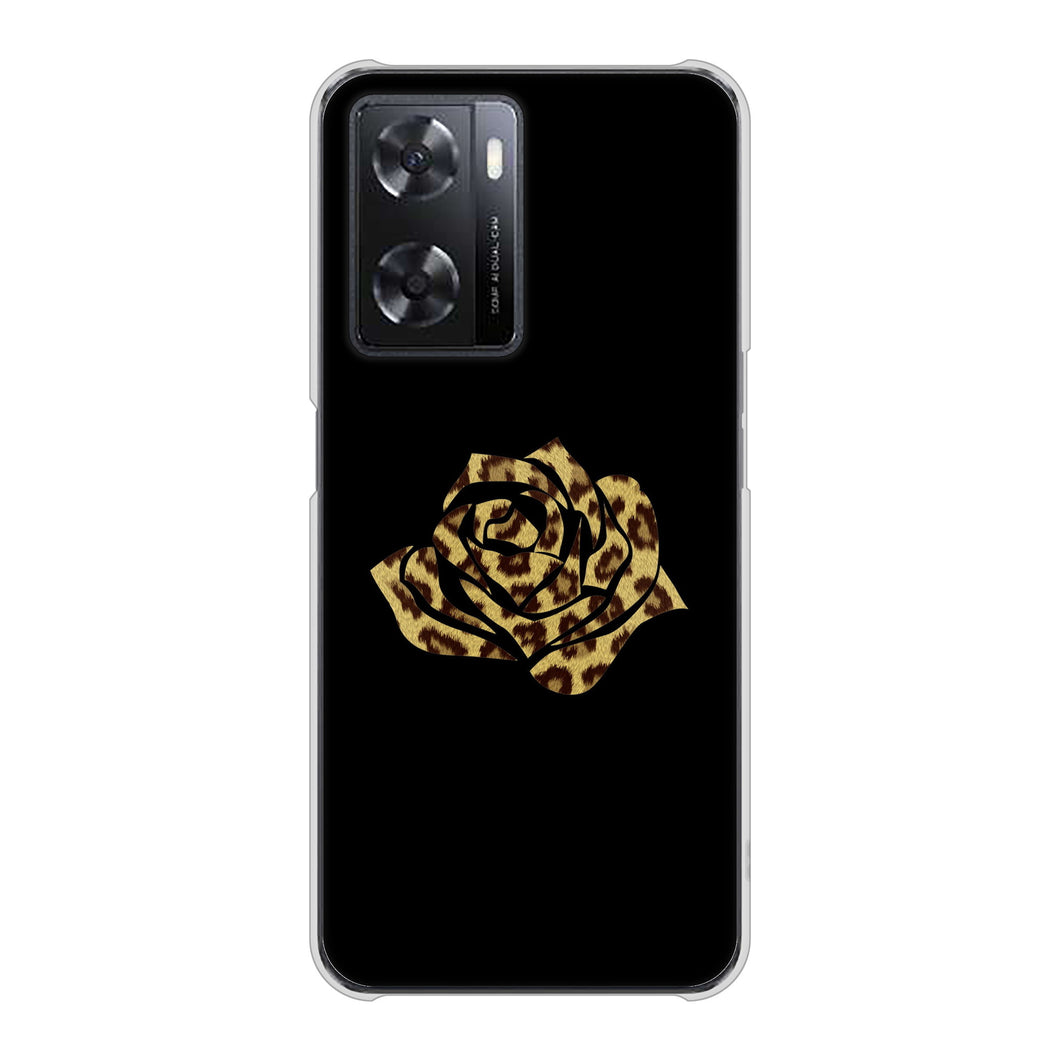 OPPO A77 高画質仕上げ 背面印刷 ハードケース【1184 ヒョウのバラ(茶)】