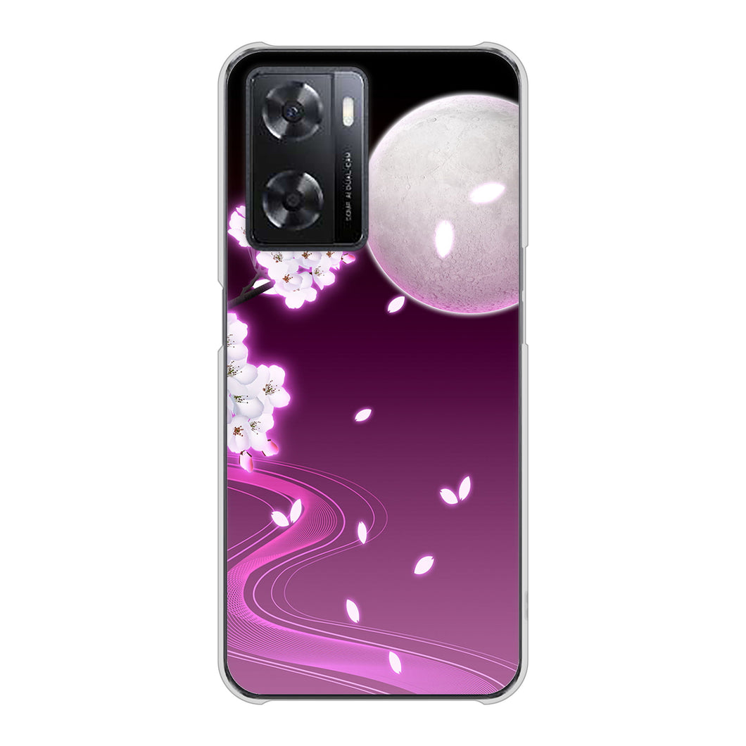 OPPO A77 高画質仕上げ 背面印刷 ハードケース【1223 紫に染まる月と桜】