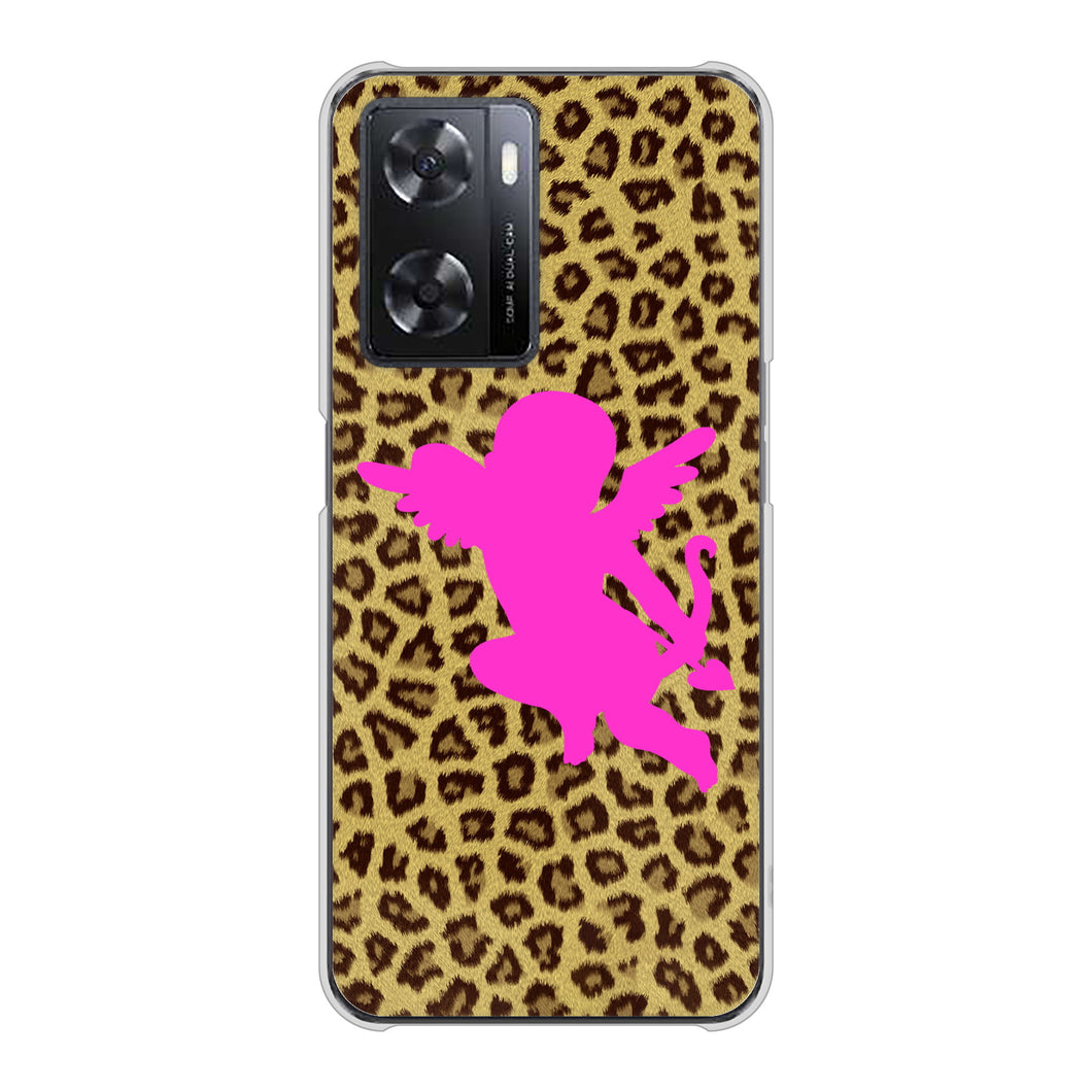 OPPO A77 高画質仕上げ 背面印刷 ハードケース【1245 ヒョウ柄エンジェル】