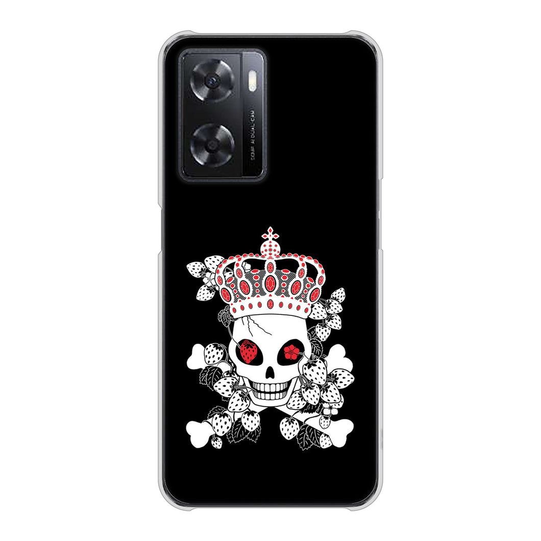 OPPO A77 高画質仕上げ 背面印刷 ハードケース【AG801 苺骸骨王冠(黒)】