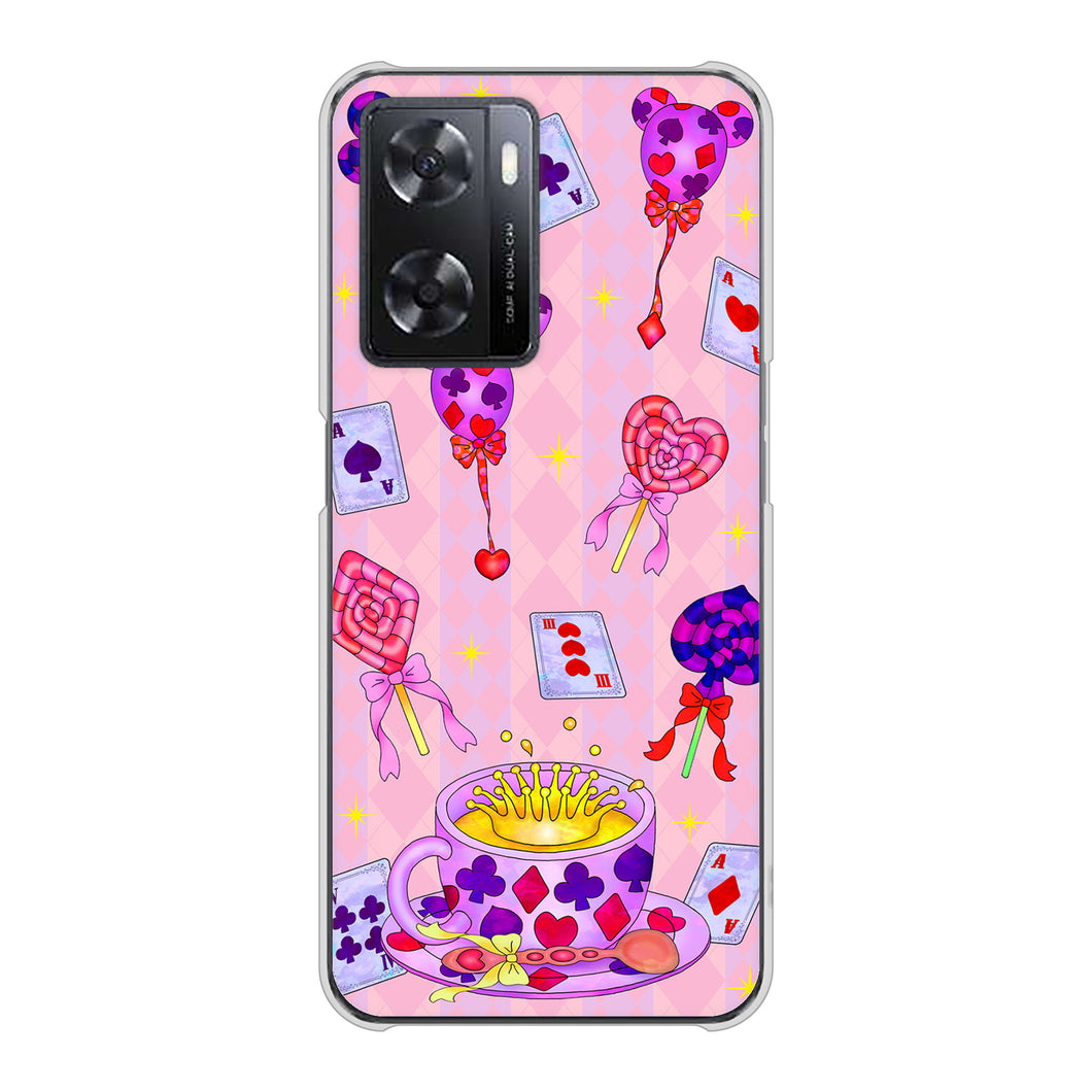 OPPO A77 高画質仕上げ 背面印刷 ハードケース【AG817 トランプティー(ピンク)】