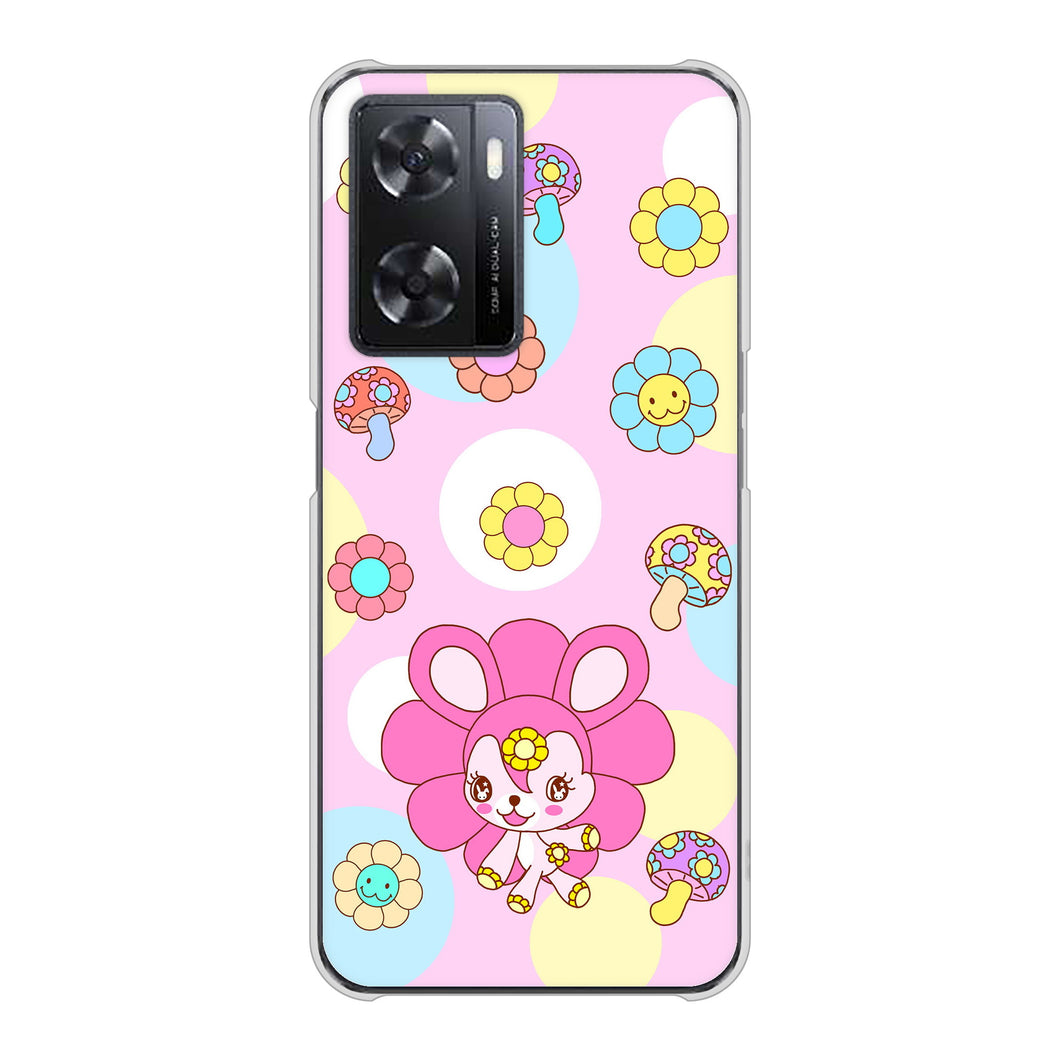 OPPO A77 高画質仕上げ 背面印刷 ハードケース【AG823 フラワーうさぎのフラッピョン(ピンク)】