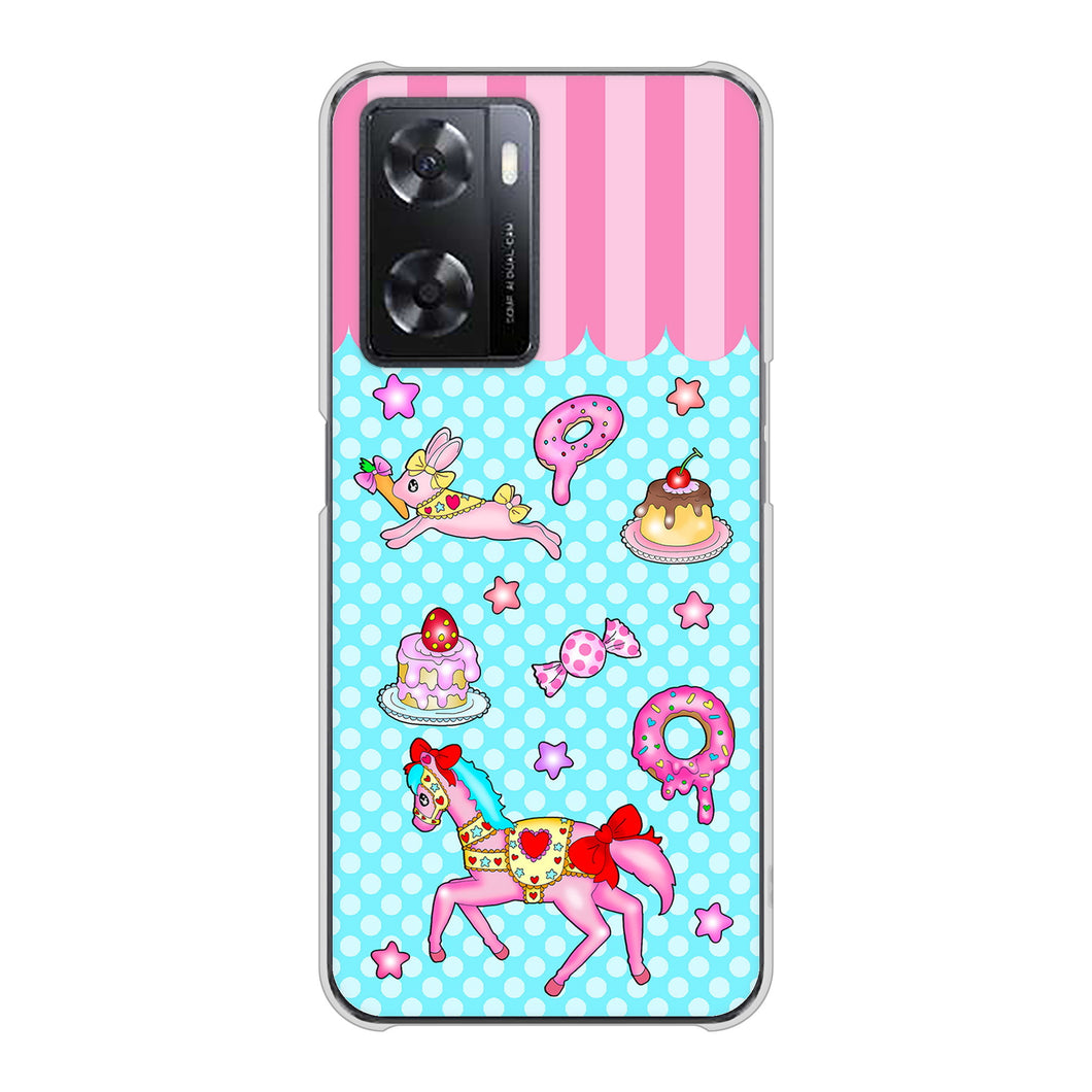 OPPO A77 高画質仕上げ 背面印刷 ハードケース【AG828 メリーゴーランド(水色)】