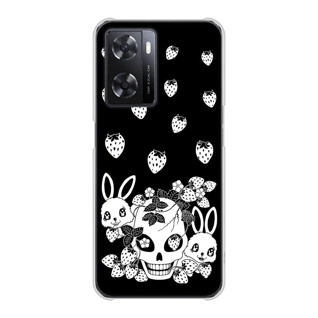 OPPO A77 高画質仕上げ 背面印刷 ハードケース【AG837 苺兎(黒)】
