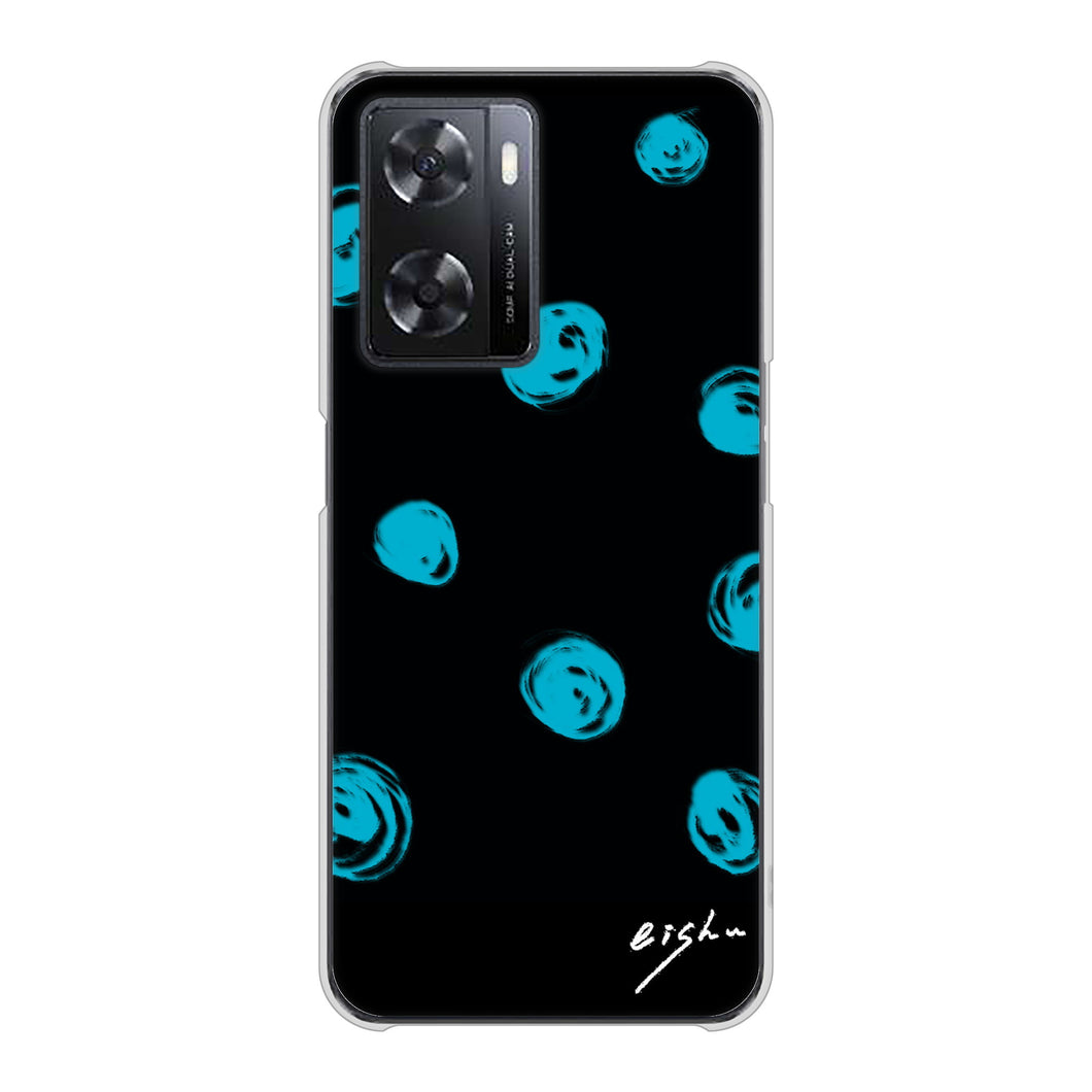 OPPO A77 高画質仕上げ 背面印刷 ハードケース【OE838 手描きシンプル ブラック×ブルー】
