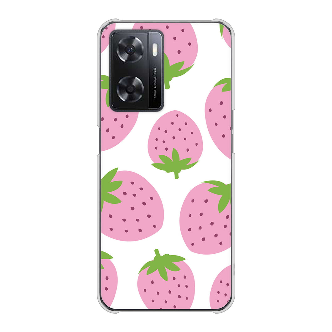 OPPO A77 高画質仕上げ 背面印刷 ハードケース【SC816 大きいイチゴ模様 ピンク】