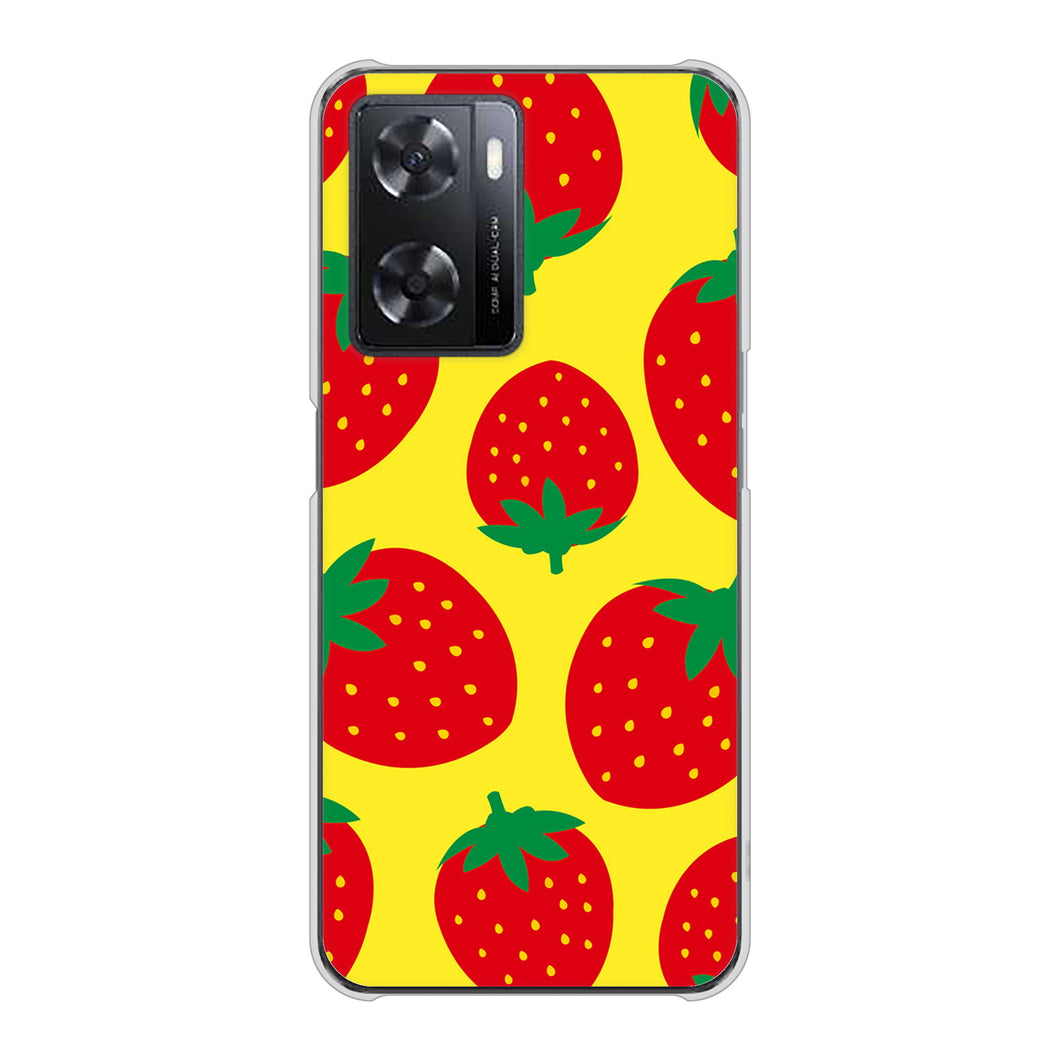 OPPO A77 高画質仕上げ 背面印刷 ハードケース【SC819 大きいイチゴ模様レッドとイエロー】