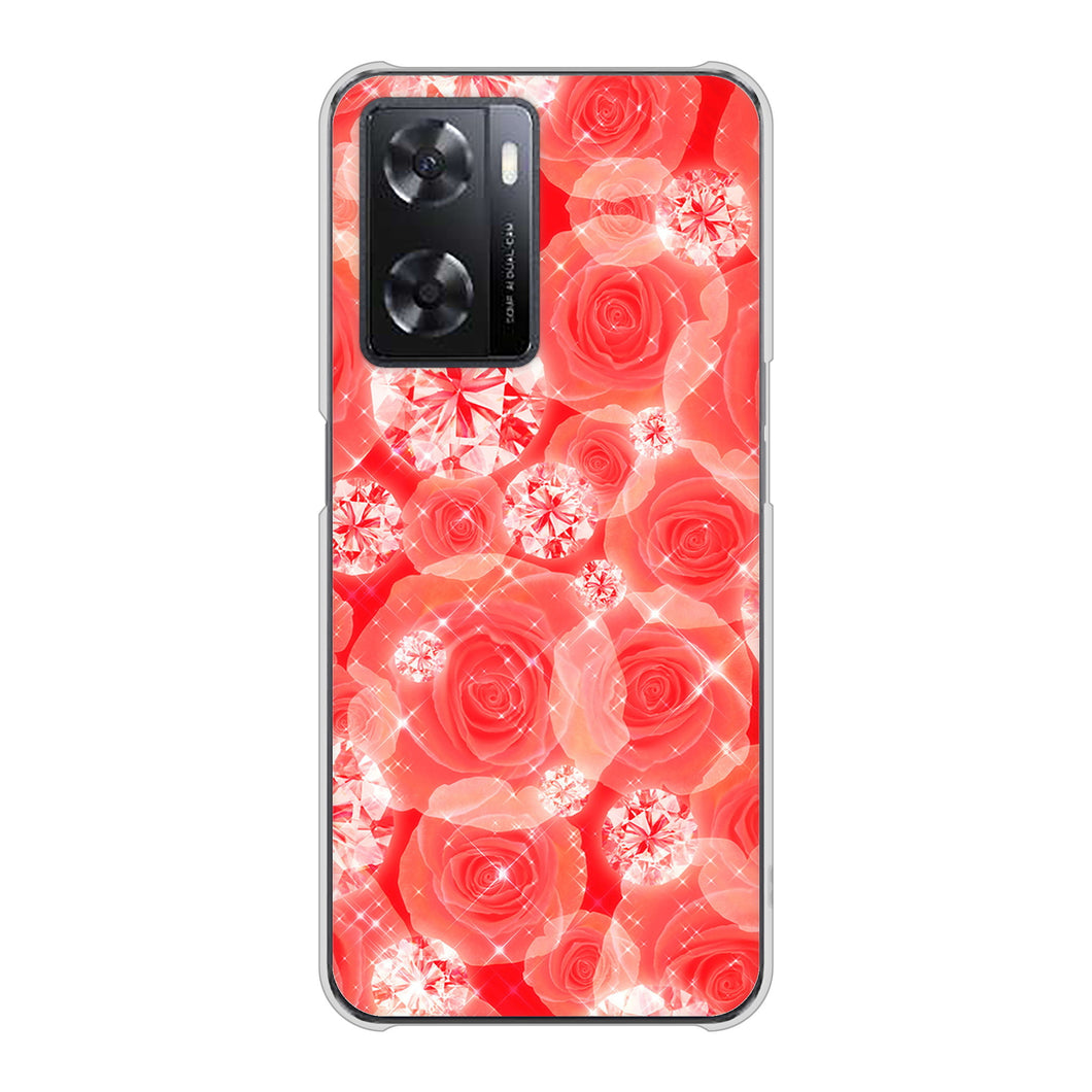 OPPO A77 高画質仕上げ 背面印刷 ハードケース【VA816 ダイヤモンドとバラ】
