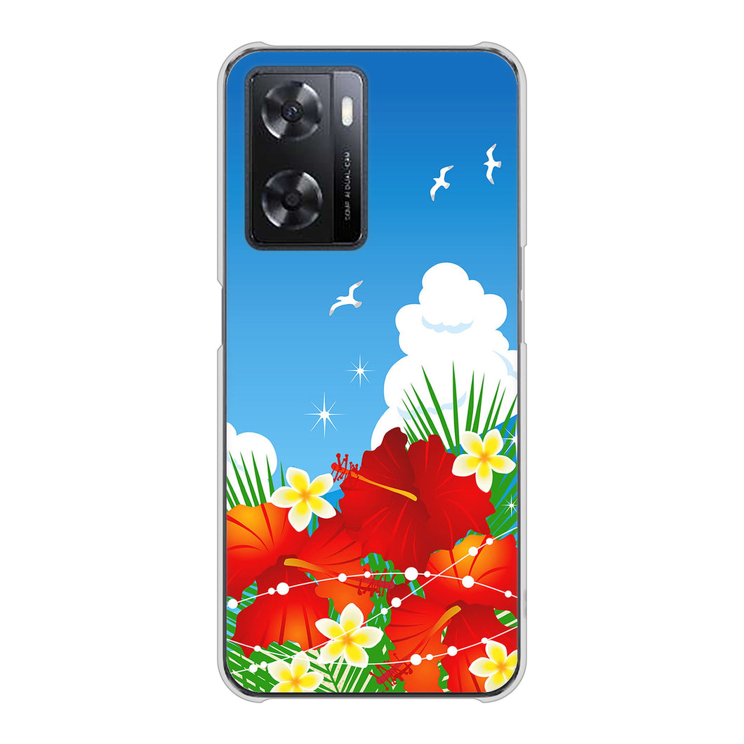 OPPO A77 高画質仕上げ 背面印刷 ハードケース【VA821 ハイビスカスと青空】