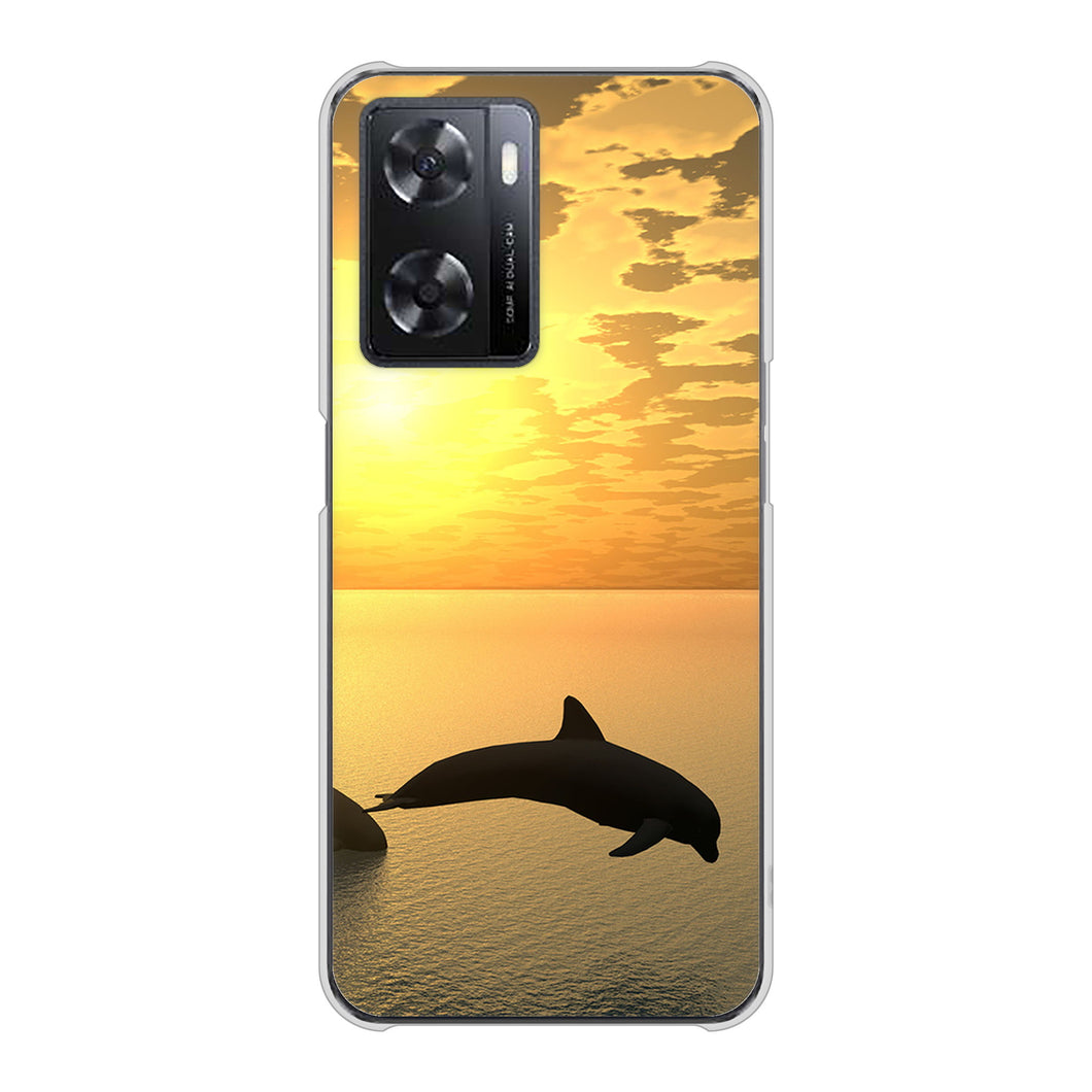 OPPO A77 高画質仕上げ 背面印刷 ハードケース【VA845 夕暮れのドルフィン】